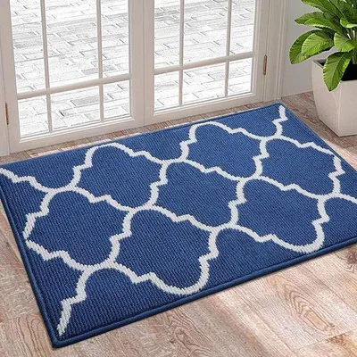 Obrázok produktu pre Protiskluzová rohož do interiéru a exteriéru, modrá, s geometrickým vzorom, umývateľná, 60 x 90 cm