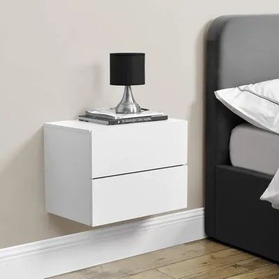 Zdjęcie produktu dla Komoda nocna - Meble wiszące - Półka do sypialni - Z 2 szufladami - 40x29x30 cm - Biała