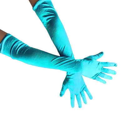 Immagine prodotto di Guanti da opera da donna, in raso, lunghezza fino al gomito, colore blu intenso, taglia unica, lunghezza totale 44 cm