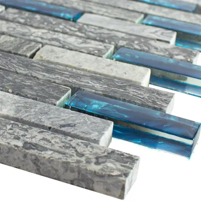 Produktbild von Glasmosaik Natursteinfliesen Manavgat Grau Blau Brick