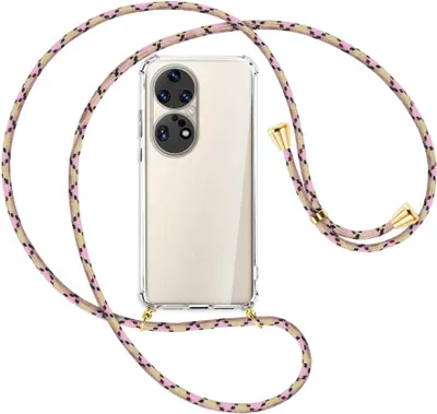 Produktbild von Handykette Backcover-Schutzhülle mit Band (Metall goldfarben) für Huawei P50 Pro - rosa Karo