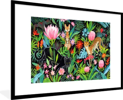 Produktbild von MuchoWow® Gerahmtes Poster Dschungel - Pflanzen - Tiere 90x60 cm - Poster mit Schwarzem Bilderrahmen Wandposter Rahmen Foto Bilder - Wanddekoration - Fotos