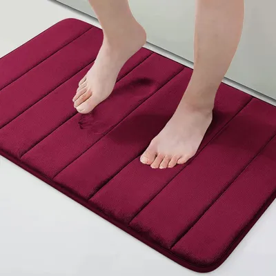 Image de Tapis de bain en mousse à mémoire de forme, absorbant, antidérapant, lavable, 51 x 81 cm, couleur bordeaux