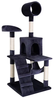 Produktbild von lionto Kratzbaum, stilvoller 133 cm Katzenbaum mit Plüschbezug, robusten Sisalstämmen & vielseitigen Liegeflächen, dunkelgrau