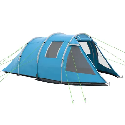 Produktbild von Tunnelzelt für 4 Personen mit 2 Kabinen, Campingzelt wasserdicht 2000mm, UV-Schutz, Fenster & Tragetasche, Blau