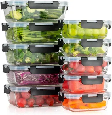 Productafbeelding van Glazen Meal Prep Containers met Deksel - Ovenbestendig, Lekvrij en Vaatwasmachinebestendig