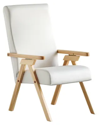 Immagine prodotto di Poltrona ESSEGI in legno, modello Fiammta Relax, con funzione reclinabile naturale, rivestita in tessuto color pechino