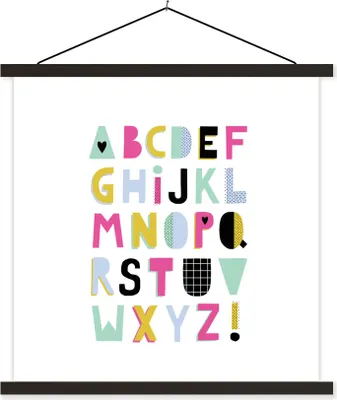 Produktbild von MuchoWow® Textilposter Alphabet - Buchstaben - Weiß 90x90 cm mit schwarzem Rahmen - Magnetisches
