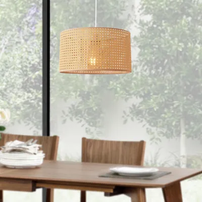 Produktbild von Hängeleuchte 'Shrewsbury' Rattan-Optik Beige / Weiß