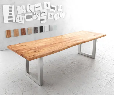 Produktbild von DELIFE Esstisch Edge 280x100cm XL Akazie Natur Edelstahl breit Live-Edge