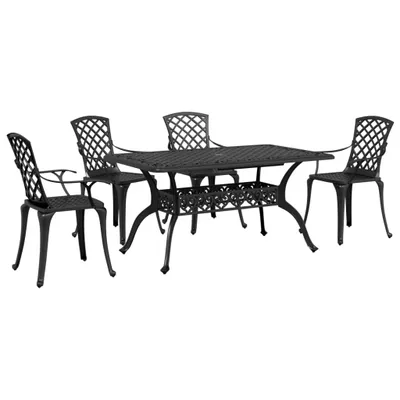 Immagine prodotto di Set da Pranzo da Giardino 5 pz Nero in Alluminio Pressofuso