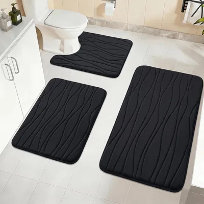 Produktbild von Badematten Set 3-teilig, Memory-Schaum, rutschfest, schwarz, für Badezimmer
