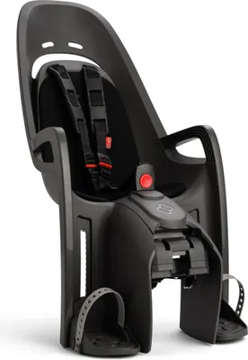 A black child bicycle seat is shown against a white background.