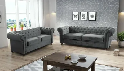 Produktbild von Easy4You Chesterfield Dunkelgrau Set 3-Sitzer + 2-Sitzer Sofa Sofas für Wohnzimmer Sofagarnituren mit Holzfüße Set Sofas & Couches