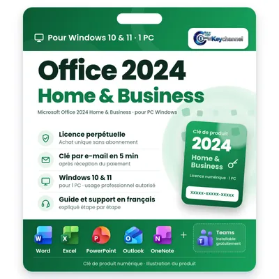 Image de Microsoft Office 2024 Home & Business | Version complète pour Windows 10/11 | 1 PC | Licence perpétuelle sans abonnement | Clé par e-mail en 5 min
