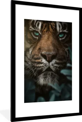 Produktbild von MuchoWow® MuchoWow® Gerahmtes Poster Tiger - Pflanzen - Dschungel 60x90 cm - Poster mit zchwarzem Bilderrahmen - Dekoration - Wandposter Wohnzimmer - Hochwertig