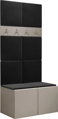 Produktbild von MIRJAN24 Garderoben-Set Orion IV, Garderobe mit Sitzbank mit 8 x Wandpanel 42x42 (Farbe: Cashmere, Manila 18)