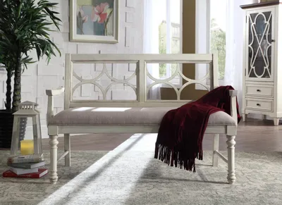 Produktbild von Hocker Bank Original Textil Echte Handarbeit Massiv Holz Bänke Möbel Sitzbänke