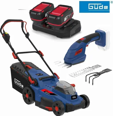 Produktbild von GÜDE Akku Rasenmäher RM 36/37 mit 2 x Akku 4.0 Ah Gras + Strauchschere