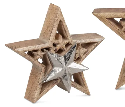 Produktbild von Deko Stern stehend H. 14cm silber natur Alu Mangoholz Formano WA