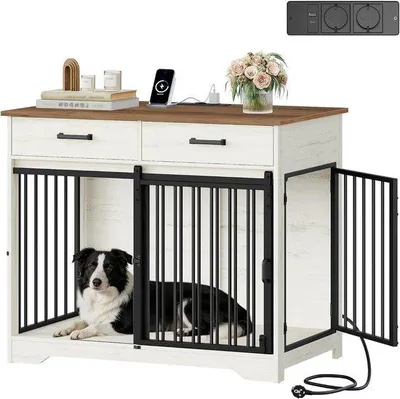 Productafbeelding van Hondenbox - Hondenverblijf - Binnen Gebruik - Afsluitbaar - 97x56x81 cm - Wit