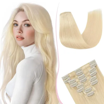 Zdjęcie produktu dla Pasemka do włosów, naturalne włosy, proste, 40 cm, 65 g, 8 sztuk, jasny blond