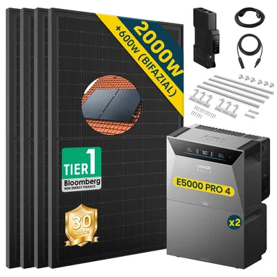 Produktbild von ALLDREI  Balkonkraftwerke  mit Speicher Anker Solix Solarbank 4 E5000 Pro & BP5000x2,Komplettset mit 4x500W Bifazialer Solarpanel & Smart Meter Gen 2