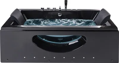 Produktbild von BELIANI Whirlpool-Badewanne Schwarz Kunststoff ABS 180 cm Rechteckig mit Armatur Sichtfenster 2 Kopfstützen LED Farblichttheraphie Hydromassage Modern