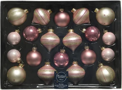 Produktbild von Weihnachtskugeln Glas mit Streifen 4-6cm perle / rosa, 20er Set