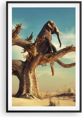 Produktbild von Gerahmtes Poster - Schwarzer Rahmen - Sitzen Elefant Baum - 61x91,5 cm - Wand Bild - Wanddeko - Wandbilder - Kunstposter - Wandposter - Bilderrahmen - Bilder - Kunstdruck - Wandbild - P2BPA61x91-4345