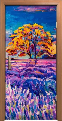 Produktbild von Türposter 90x200 cm Türaufkleber Türtapete Türfolie Klebefolie Sonnenuntergang über Lavendelfeld