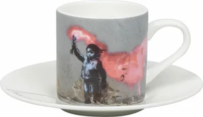 Obrázok produktu pre Könitz Šálka na espresso Young Refugee - Banksy s podšálkou, hrnček, kostný porcelán, farebný, 95 ml, 11 5 304 2720