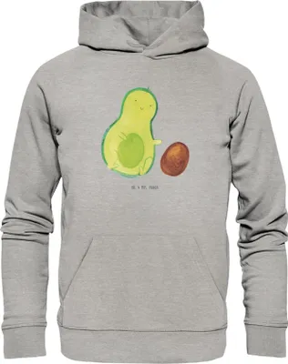 Produktbild von Mr. & Mrs. Panda Nachhaltiger Hoodie Avocado Kern rollt Größe S - Heather Grey - Geschenk, Pullover, Babyparty, Baby, Baumwollpullover, Geburtstag, Kapuzenpullover, Liebe