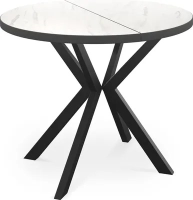 Produktbild von Runder Ausziehbar Tisch in Weißer Marmoroptik für das Esszimmer - Tischrand Schwarzes Nachbildung - 100 oder 120 cm - Ausziehbarer Tisch mit Pulverbeschichteten Schwarzen Metallbeinen - 120 cm