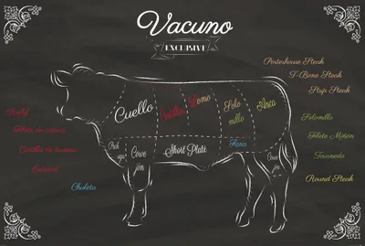Produktbild von Kochkunst Kunstdruck Bild - Cortes De Carne Vacuna (120 x 180 cm)