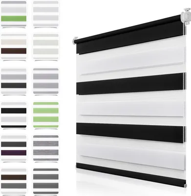 Produktbild von Grandekor Doppelrollo Schwarz-Weiß, 80x150 cm, 100% Polyester, Aluminium, Klemmfix- & Schraubmontage, Kettenzug mit Kindersicherung, individuelle Lichtregulierung, langlebig, nicht für Dachfenster geeignet.