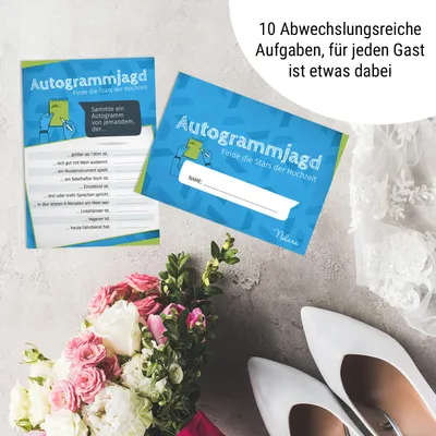 Produktbild von Autogrammjagd 10 Eigenschaftsfragen 50 St. DIN A5 verspielter Druck