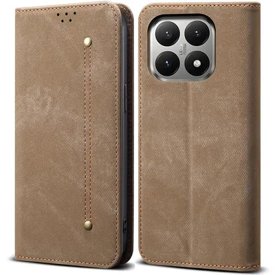 Produktbild von Leder Hülle für Xiaomi 15T, Brieftasche Flip Bookstyle Schutzhülle mit Standfunktion Khaki
