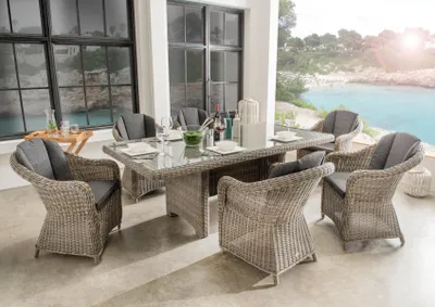 Produktbild von Destiny Sitzgruppe MALAGA LUNA 6 Sessel + Tisch 200x100x75cm, vintage grau