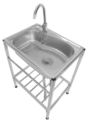 Produktbild von Freistehendes Edelstahlspülbecken für den Außenbereich, 1 Becken, Multifunktionswaschtisch mit Wasserhahn, Camping Spültisch, 60 * 45 * 75 cm