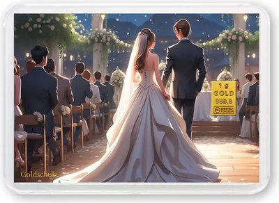 Produktbild von Grußkarte Hochzeit Ehepaar Gold 1g 1 Gramm Motivbox - Geschenk + Echtheitszertifikat