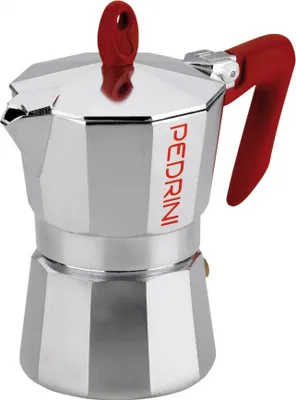 Produktbild von Pedrini 9083-0, Mokka-Kanne, Rot, Edelstahl, Aluminium, 3 Tassen, 85 mm, 150 mm