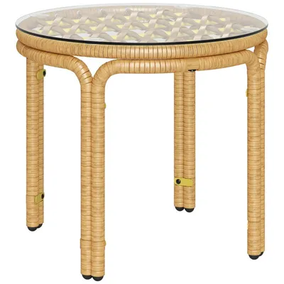 Produktbild von Beistelltisch aus Korbgeflecht – Runder Gartentisch – Couchtisch – Korbtisch – Nachttisch – Terrassentisch – Balkontisch – 50 x 50 x 44 cm – Gelb