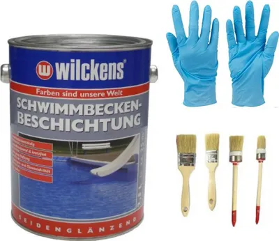 Produktbild von 2,5 Liter Schwimmbecken Beschichtung Farbe, poolblau, Betonbodenversiegelung Pool Farbe blau inkl. 4er Pinselset und Nitrilhandschuhe