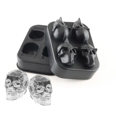 Produktbild von Eiswürfelform Skull Schwarz - Eiswürfelform Schädel - Totenkopf Eiswürfel - Eiswürfelbereiter - Silikon Eiswürfelform