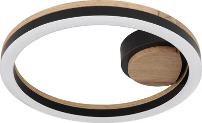 Produktbild von LED Deckenleuchte, Metall, schwarz, Holzoptik, D 30 cm