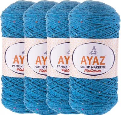Produktbild von 4 x 250g Strick-Garn Pamuk Makreme Platinum Pailletten Strickwolle Häkelgarn Makramegarn Farbwahl, Farbe:2256 Taubenblau