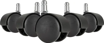 Produktbild von 5er Set leichtgängige Hartbodenrollen für Bürostuhl 11 mm Stift / Durchmesser 50 mm | Schwarze Premium Bürostuhlrollen | Dreh-stuhlrollen für harte Böden
