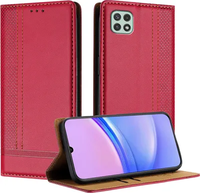 Immagine prodotto di Custodia per Samsung Galaxy A22 5G in pelle con funzione stand rosso