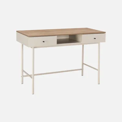 Produktbild von sweeek - Schreibtisch Holzdekor und Eisen 2 Schubladen 1 Fach - Beige